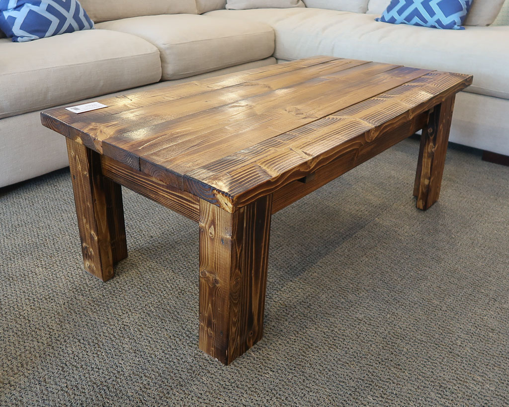 living room with pine coffee table