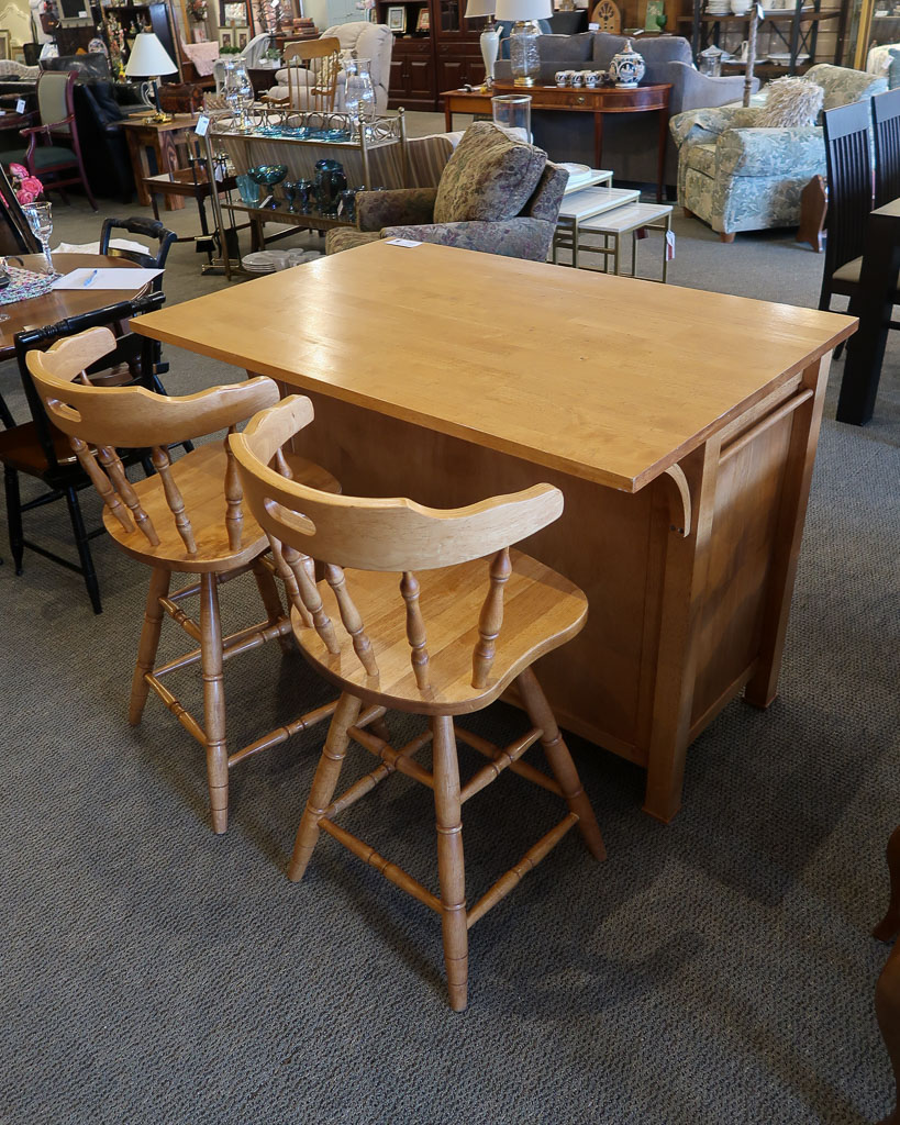 Wood Island With Two Stools New England Home Furniture Consignment   71887 2 