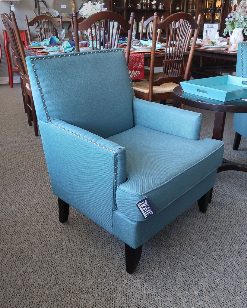 Teal Studded Accent Chair New England Home Furniture Consignment   88778 2 