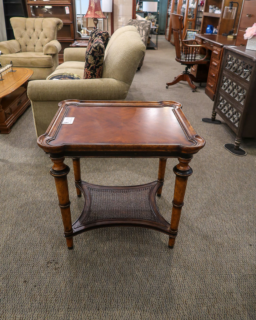 Wood Tiered Caned End Table 